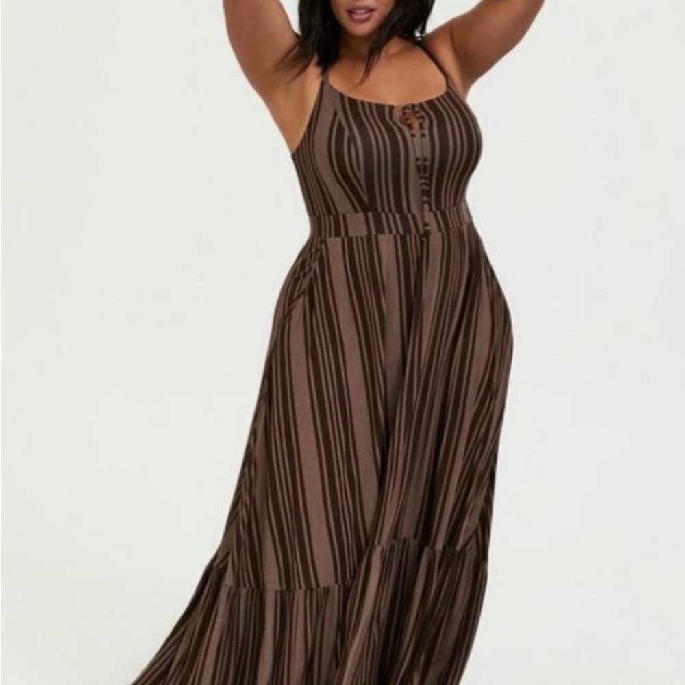 Elegant Brown Striped Maxi Dress